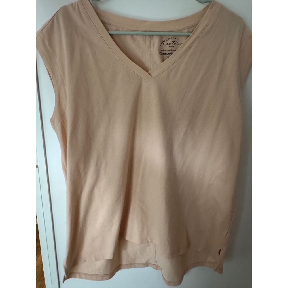 Soma Restore AloeKnit V-Neck Lounge Top Peach Cotton Blend Sleeveless Large